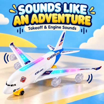 ✈️ Light-Up Airplane Toy – LED Lights, Takeoff Sounds & Bump-and-Go Action for Ages 4–8 🌟