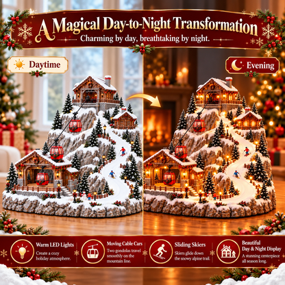 🎄🚠 Animated Christmas Mountain Cable Car & Ski Village Scene ⛷️