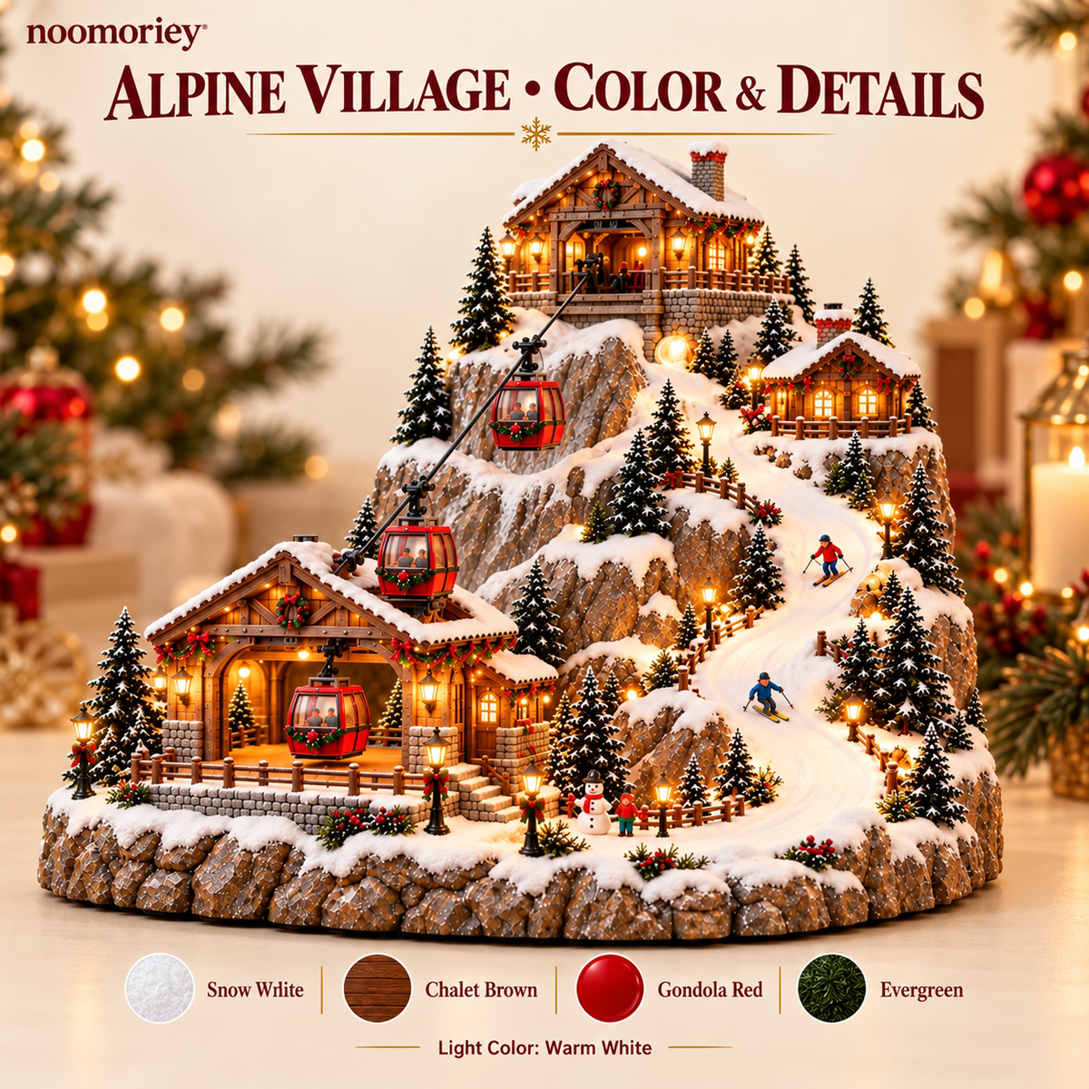 🎄🚠 Animated Christmas Mountain Cable Car & Ski Village Scene ⛷️