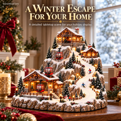🎄🚠 Animated Christmas Mountain Cable Car & Ski Village Scene ⛷️