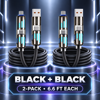 ⚡🔌 6.6FT 4-in-1 USB-C Cable – PD Fast Charging & Data Sync for USB-A, Type-C & Lightning 📱