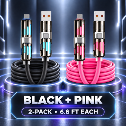 ⚡🔌 6.6FT 4-in-1 USB-C Cable – PD Fast Charging & Data Sync for USB-A, Type-C & Lightning 📱
