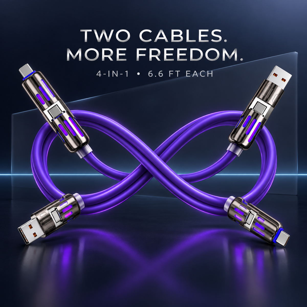 ⚡🔌 6.6FT 4-in-1 USB-C Cable – PD Fast Charging & Data Sync for USB-A, Type-C & Lightning 📱