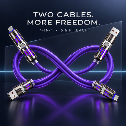⚡🔌 6.6FT 4-in-1 USB-C Cable – PD Fast Charging & Data Sync for USB-A, Type-C & Lightning 📱