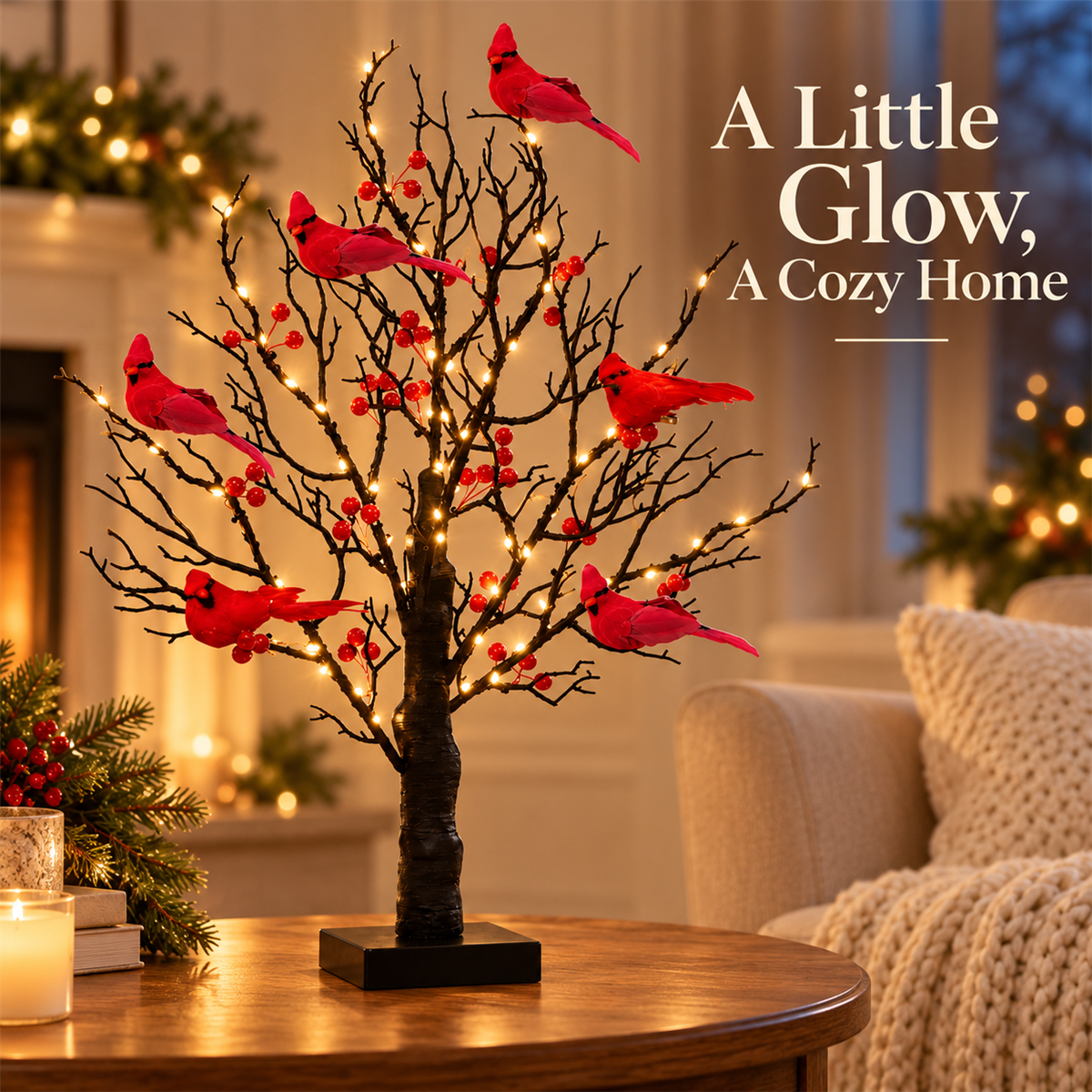 🐦 Lighted Red Cardinal Tree – 60 Lights, 20.9″ Tall, Battery-Powered Decor ✨