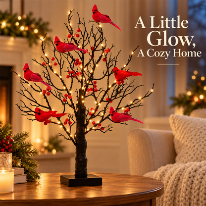 🐦 Lighted Red Cardinal Tree – 60 Lights, 20.9″ Tall, Battery-Powered Decor ✨
