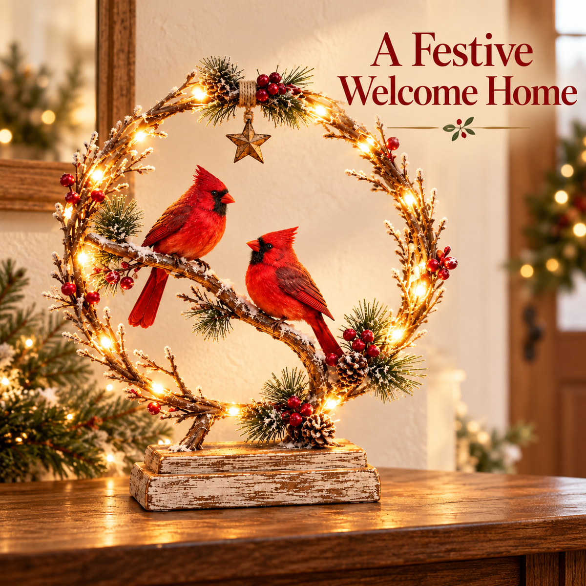 🐦✨ Lighted Cardinal Tabletop Decor – A Charming Holiday Accent 🎄