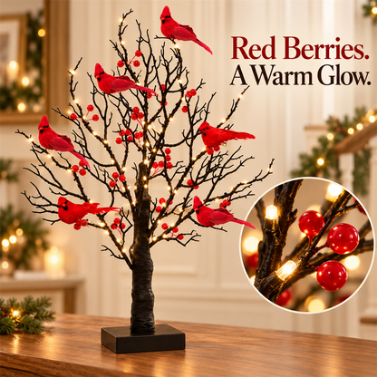 🐦 Lighted Red Cardinal Tree – 60 Lights, 20.9″ Tall, Battery-Powered Decor ✨