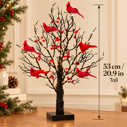🐦 Lighted Red Cardinal Tree – 60 Lights, 20.9″ Tall, Battery-Powered Decor ✨