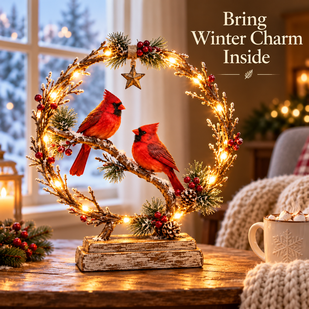 🐦✨ Lighted Cardinal Tabletop Decor – A Charming Holiday Accent 🎄