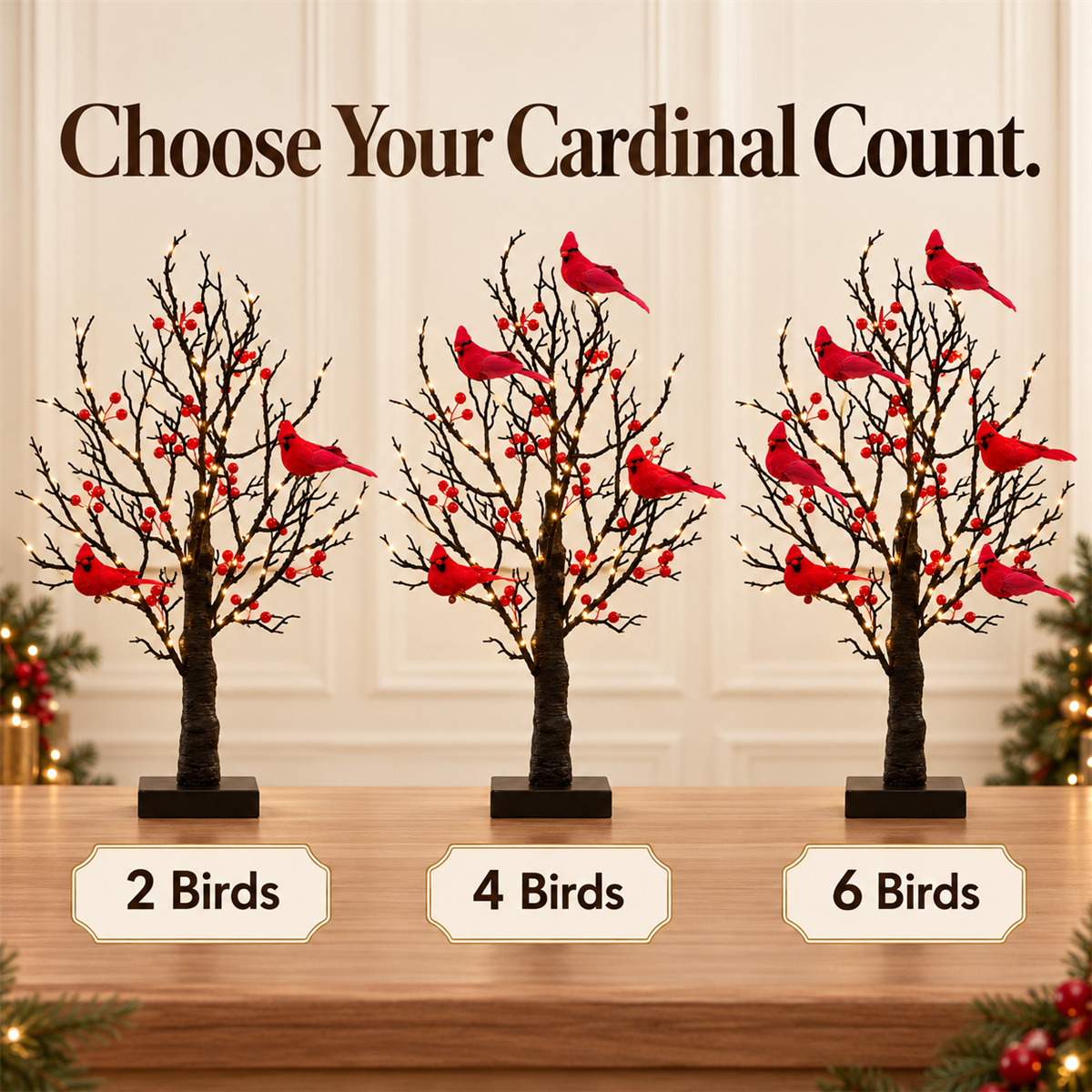 🐦 Lighted Red Cardinal Tree – 60 Lights, 20.9″ Tall, Battery-Powered Decor ✨
