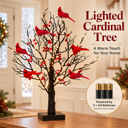 🐦 Lighted Red Cardinal Tree – 60 Lights, 20.9″ Tall, Battery-Powered Decor ✨