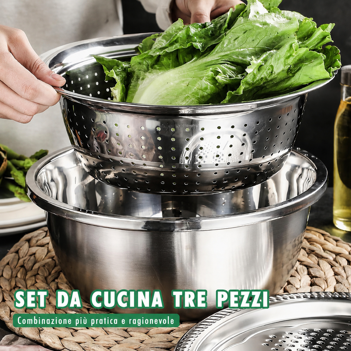 Set Ciotola Multifunzione 3 in 1 in Acciaio Inox 🥣