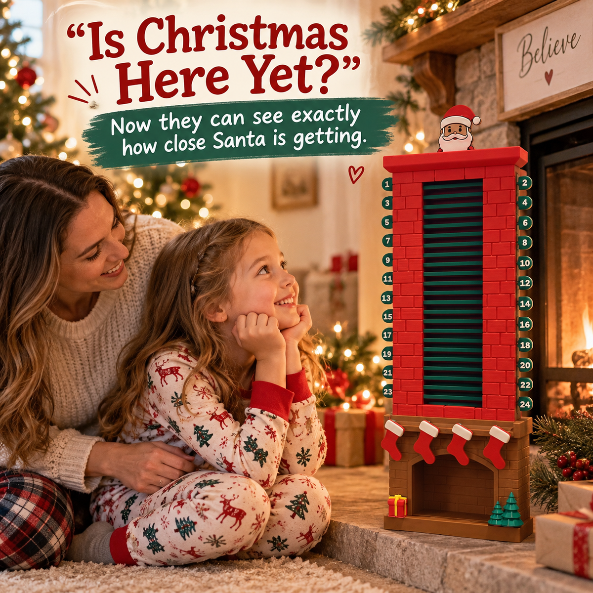 Mother and child following Santa’s progress toward Christmas