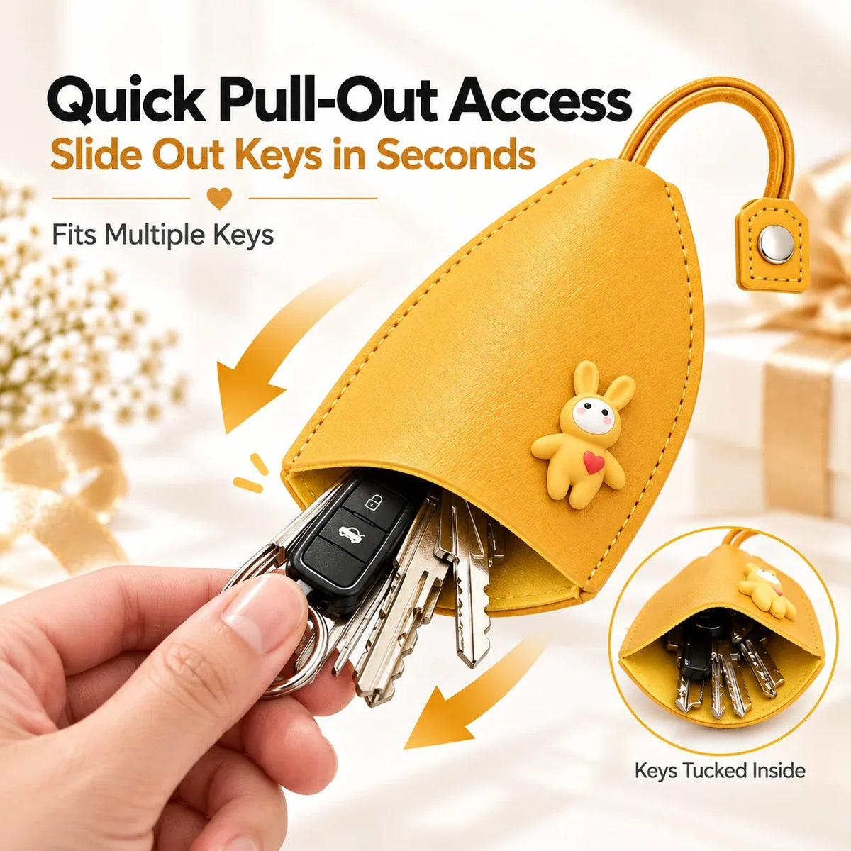 🔑✨ 3-Pack Cute Pull-Out Key Cases – Soft Protective Key Pouch Set 🎒