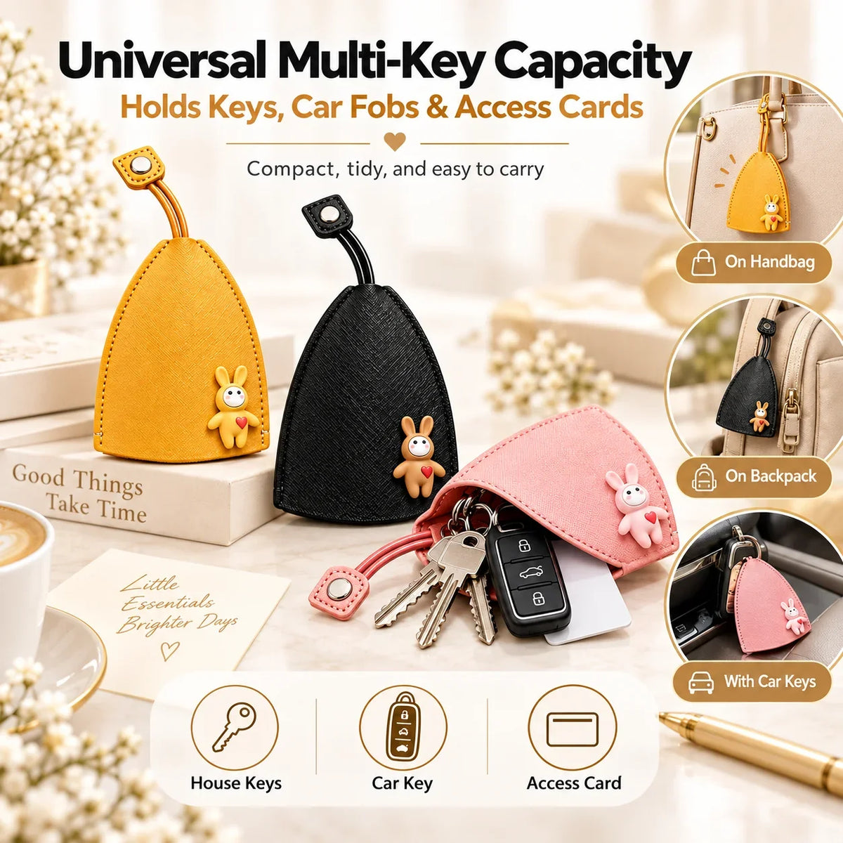 🔑✨ 3-Pack Cute Pull-Out Key Cases – Soft Protective Key Pouch Set 🎒