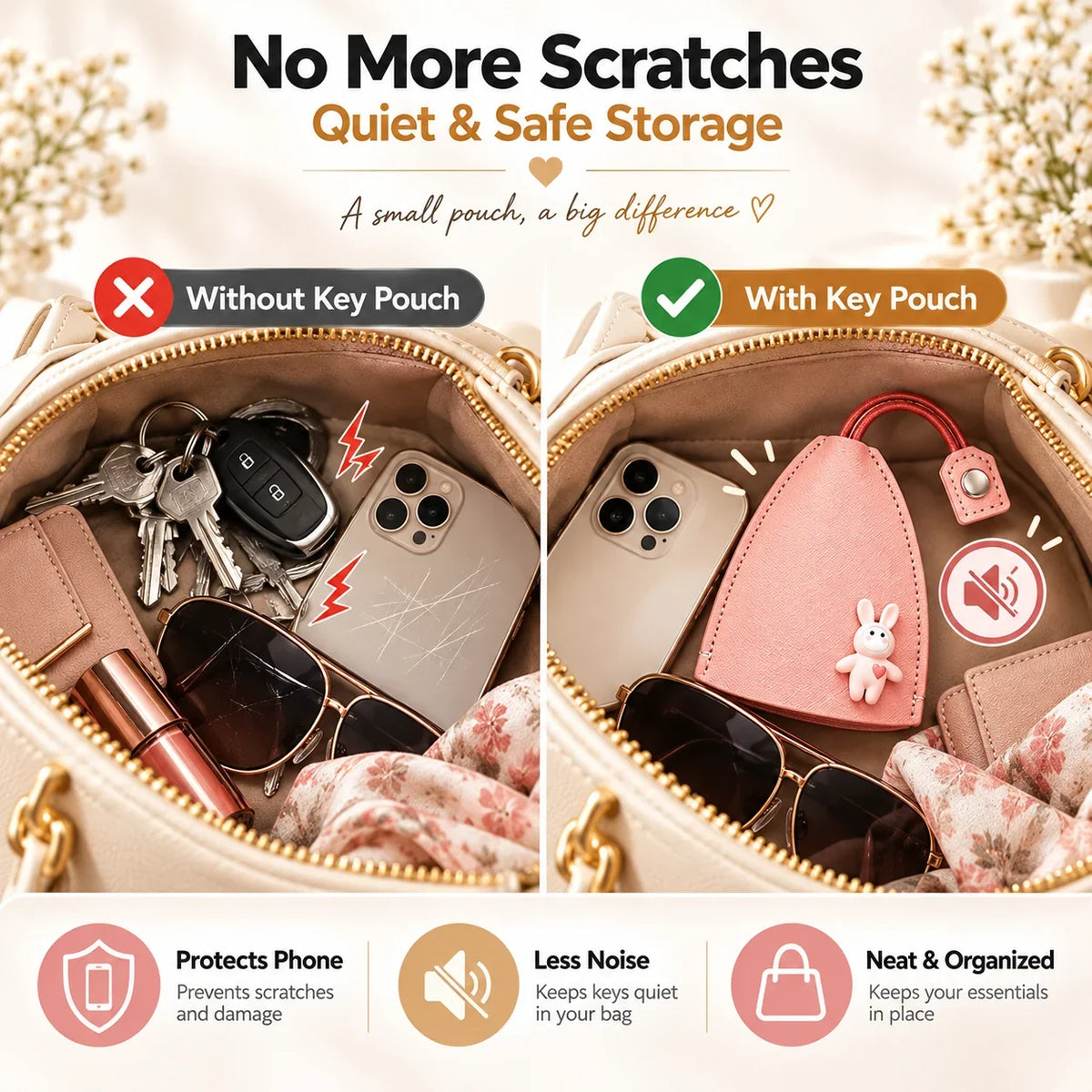 🔑✨ 3-Pack Cute Pull-Out Key Cases – Soft Protective Key Pouch Set 🎒
