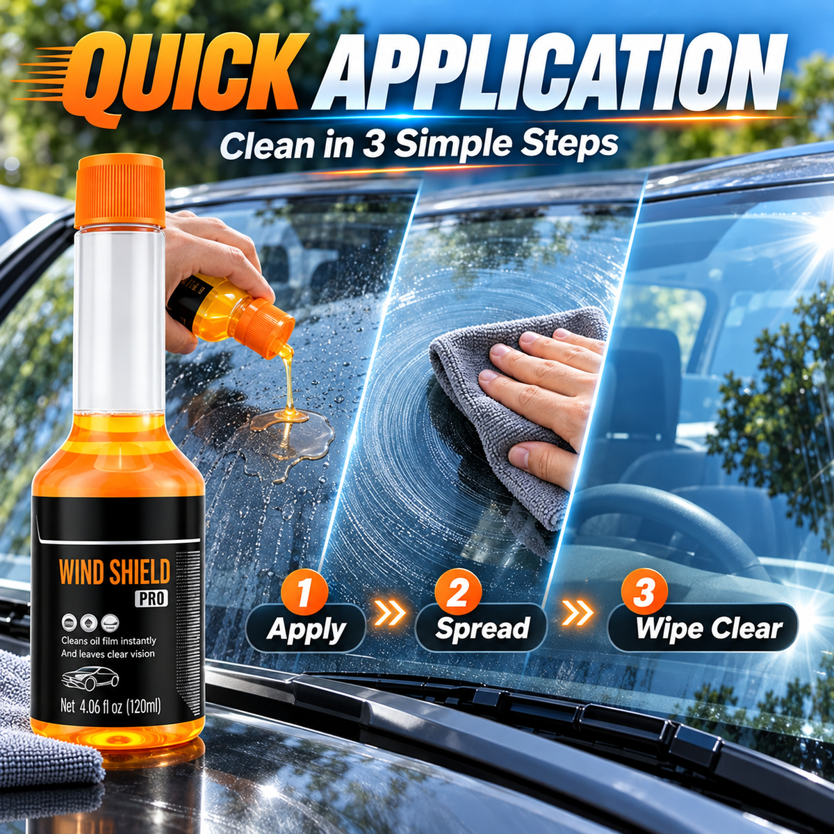 🚗✨Glass Cleaner – Oil Film, Stain & Insect Glue Remover with Hydrophobic Protection 🧽