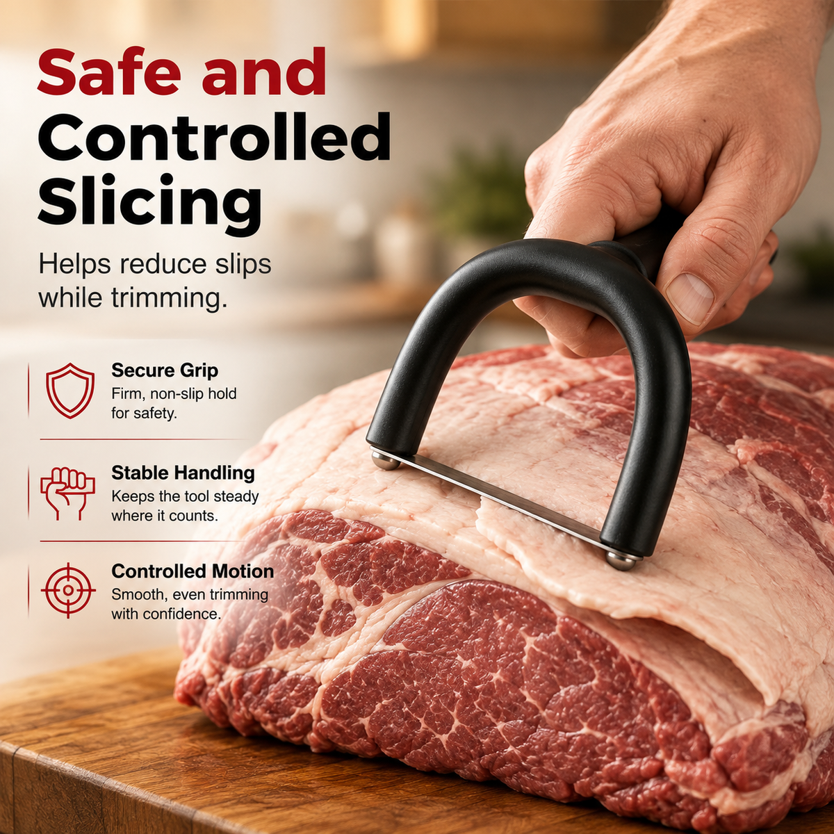 🔥 50% OFF! 🥩 Handheld Meat Slicer with Steel Blades – Ergonomic U-Grip for Slicing & Fat Trimming 🔪