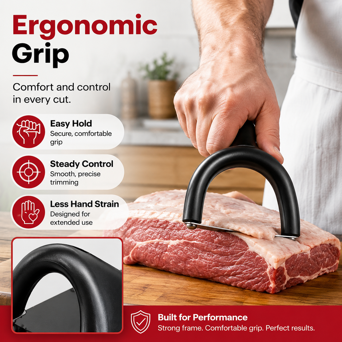 🔥 50% OFF! 🥩 Handheld Meat Slicer with Steel Blades – Ergonomic U-Grip for Slicing & Fat Trimming 🔪