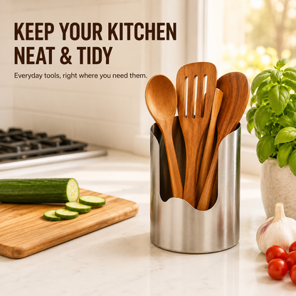 🍴✨ Stainless Steel Kitchen Utensil Holder – Rust-Resistant Countertop Organizer for Cooking Tools 🍳✨