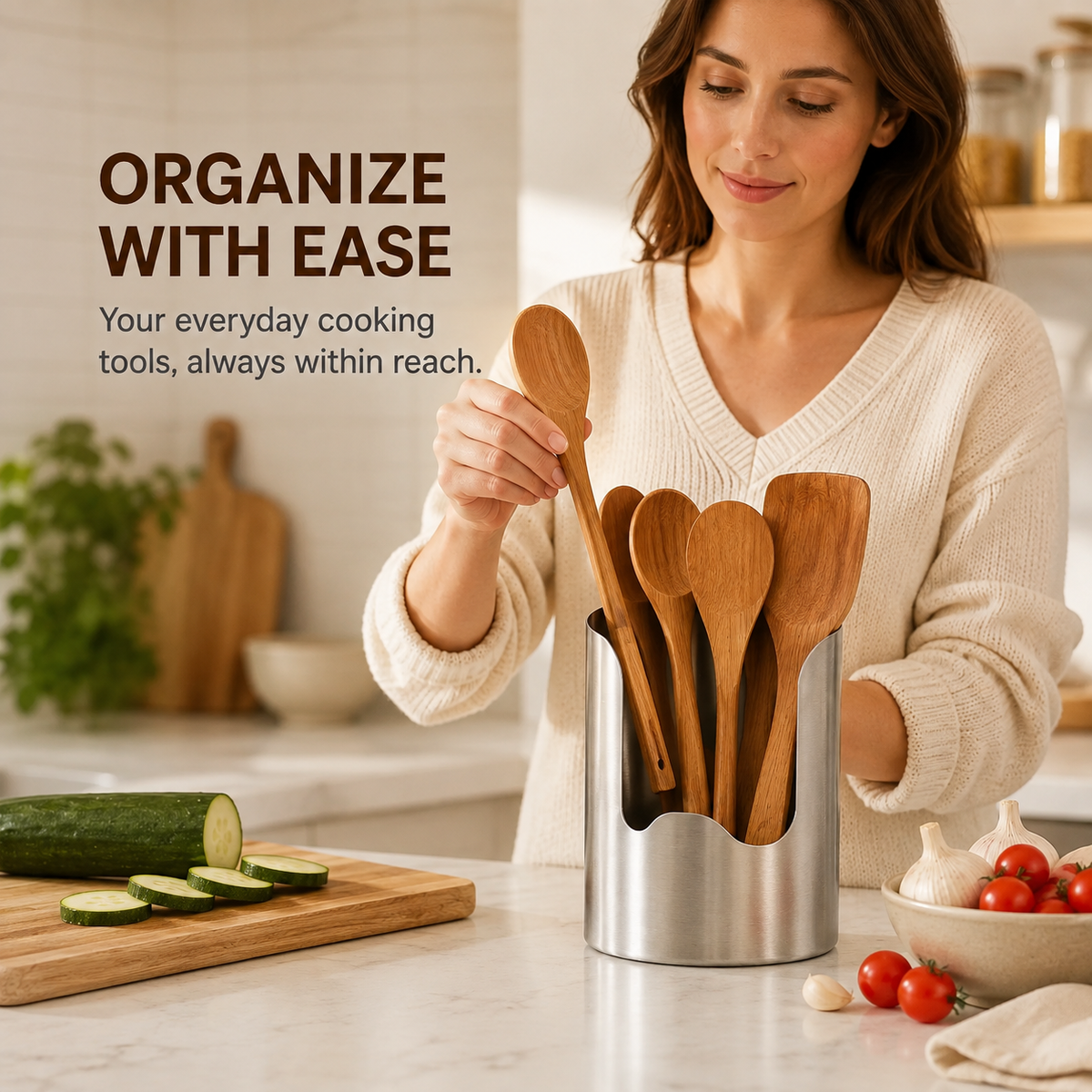 🍴✨ Stainless Steel Kitchen Utensil Holder – Rust-Resistant Countertop Organizer for Cooking Tools 🍳✨