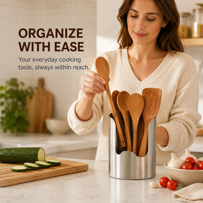 🍴✨ Stainless Steel Kitchen Utensil Holder – Rust-Resistant Countertop Organizer for Cooking Tools 🍳✨