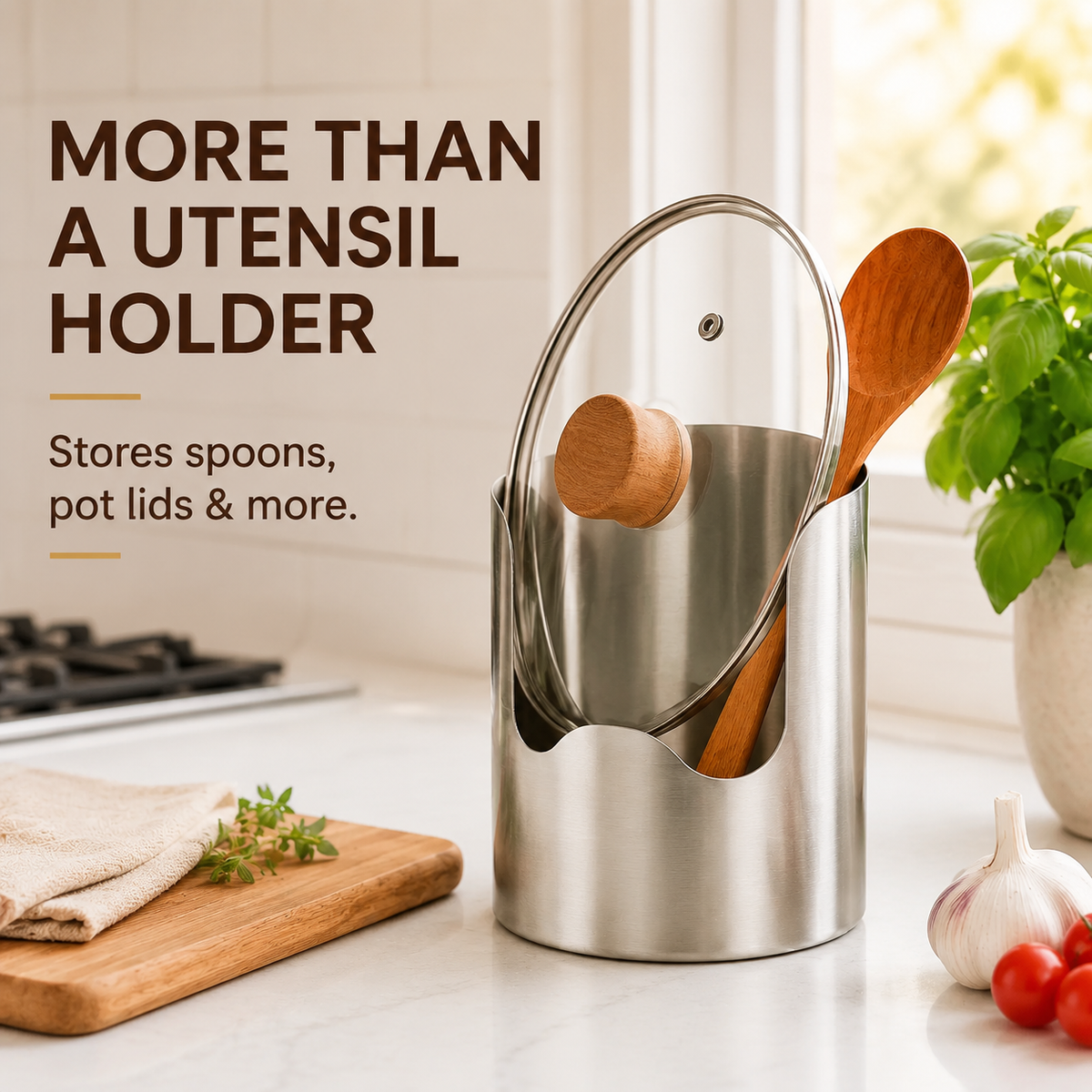🍴✨ Stainless Steel Kitchen Utensil Holder – Rust-Resistant Countertop Organizer for Cooking Tools 🍳✨