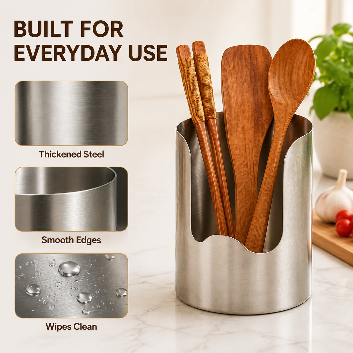 🍴✨ Stainless Steel Kitchen Utensil Holder – Rust-Resistant Countertop Organizer for Cooking Tools 🍳✨
