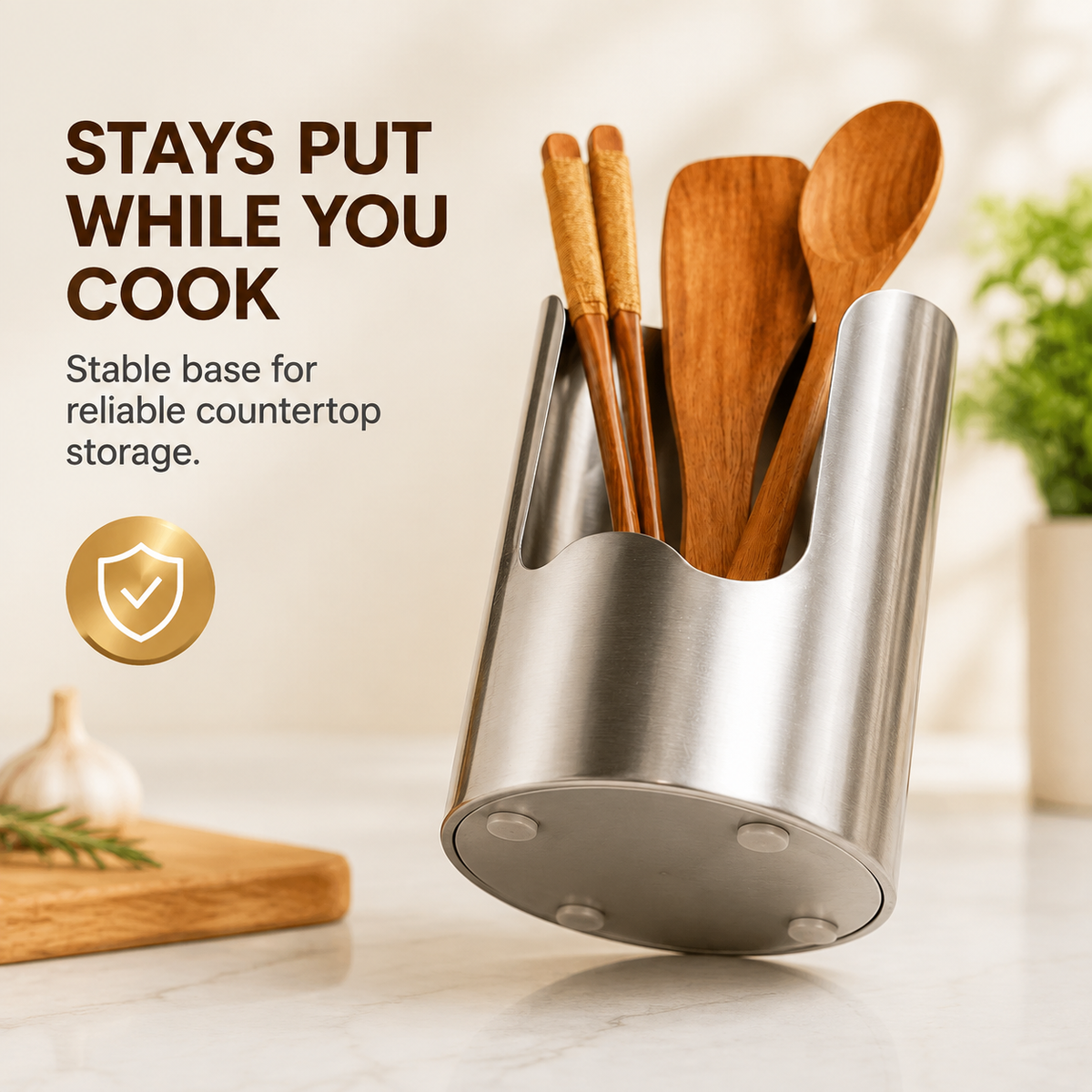 🍴✨ Stainless Steel Kitchen Utensil Holder – Rust-Resistant Countertop Organizer for Cooking Tools 🍳✨