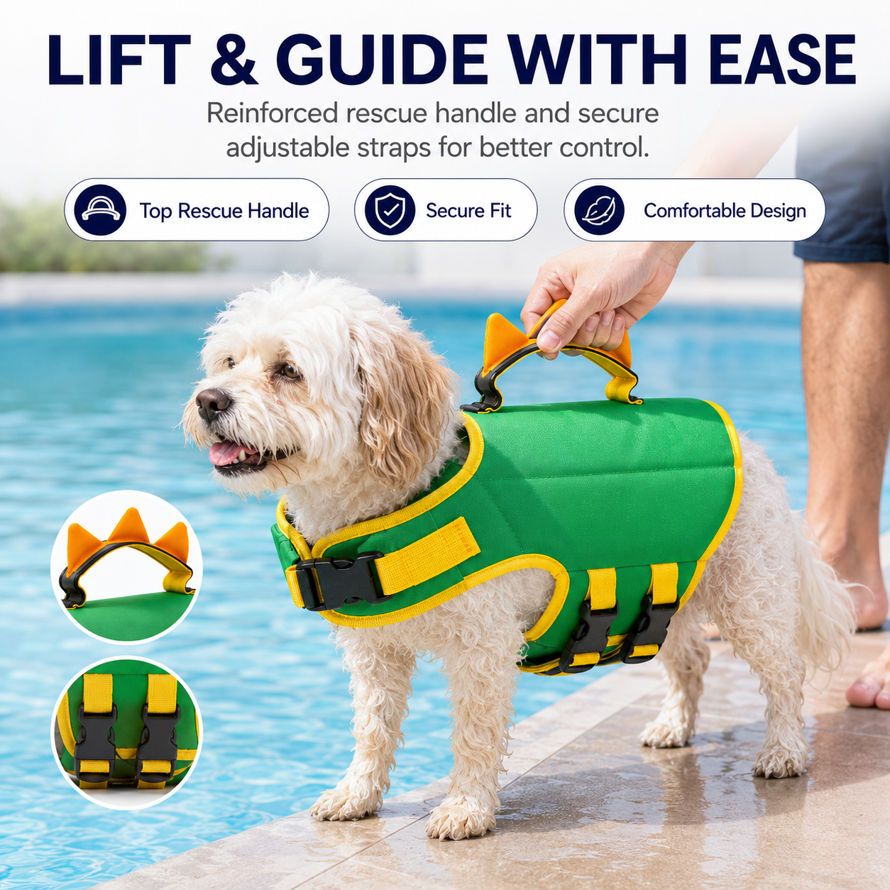 🔥LAST DAY 50% OFF🔥Dinosaur Dog Swim Float Vest with Chin Support & Rescue Handle
