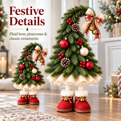 🎄 Whimsical Christmas Tree Gnome Decoration – Adorable Standing Holiday Decor with Red Boots & Festive Ornaments