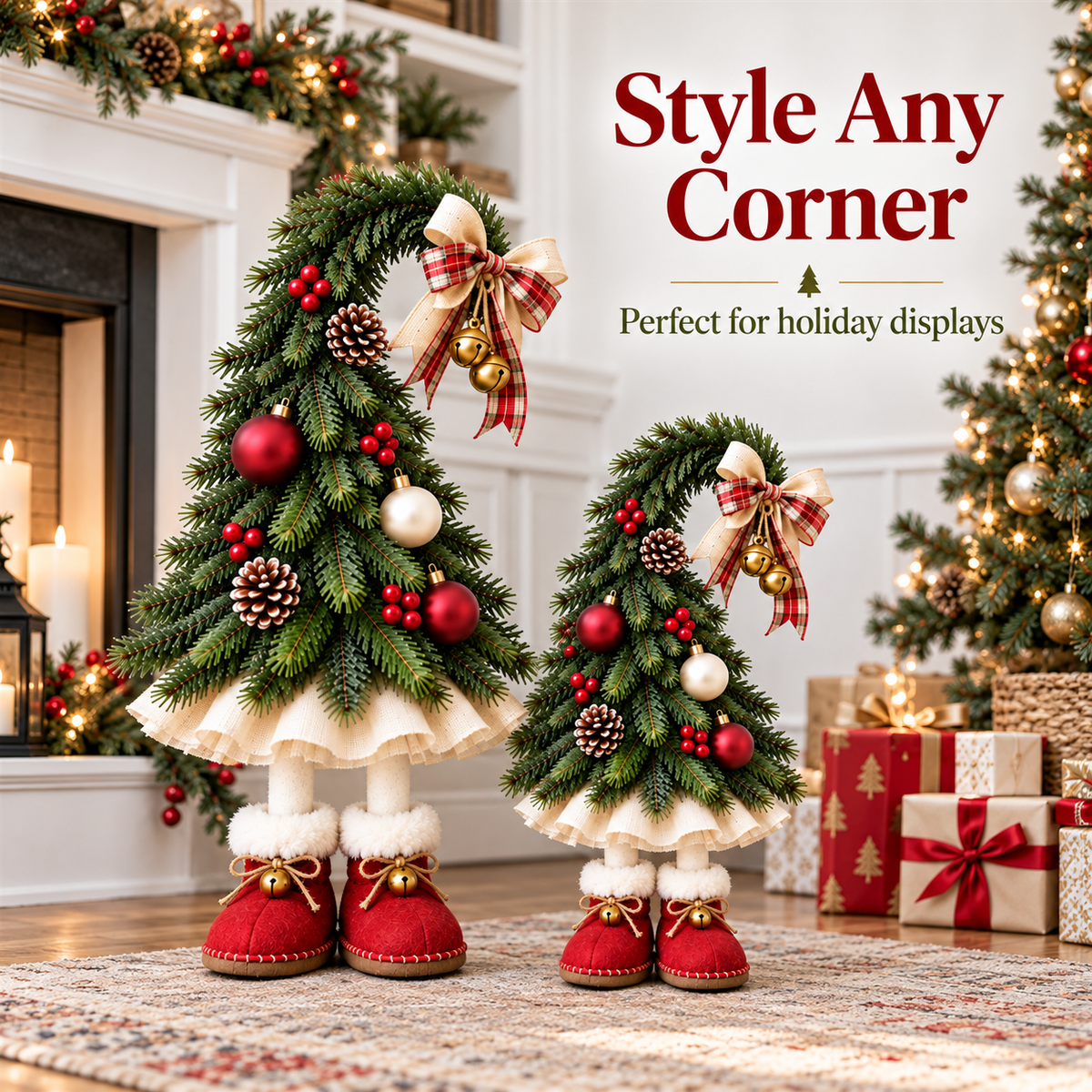 🎄 Whimsical Christmas Tree Gnome Decoration – Adorable Standing Holiday Decor with Red Boots & Festive Ornaments