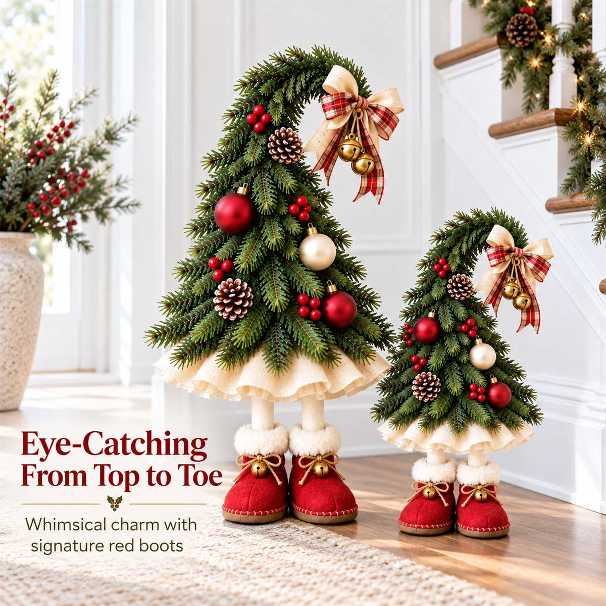 🎄 Whimsical Christmas Tree Gnome Decoration – Adorable Standing Holiday Decor with Red Boots & Festive Ornaments