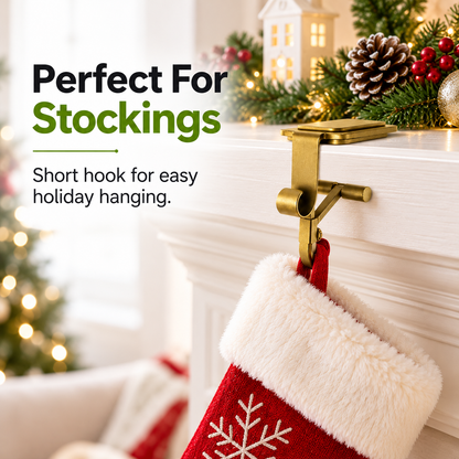 🎄 Christmas Shelf Stocking Hanger – Gold Shelf-Edge Hook for Garland & Holiday Decorations