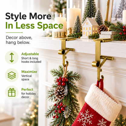🎄 Christmas Shelf Stocking Hanger – Gold Shelf-Edge Hook for Garland & Holiday Decorations