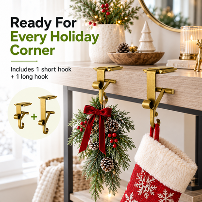 🎄 Christmas Shelf Stocking Hanger – Gold Shelf-Edge Hook for Garland & Holiday Decorations