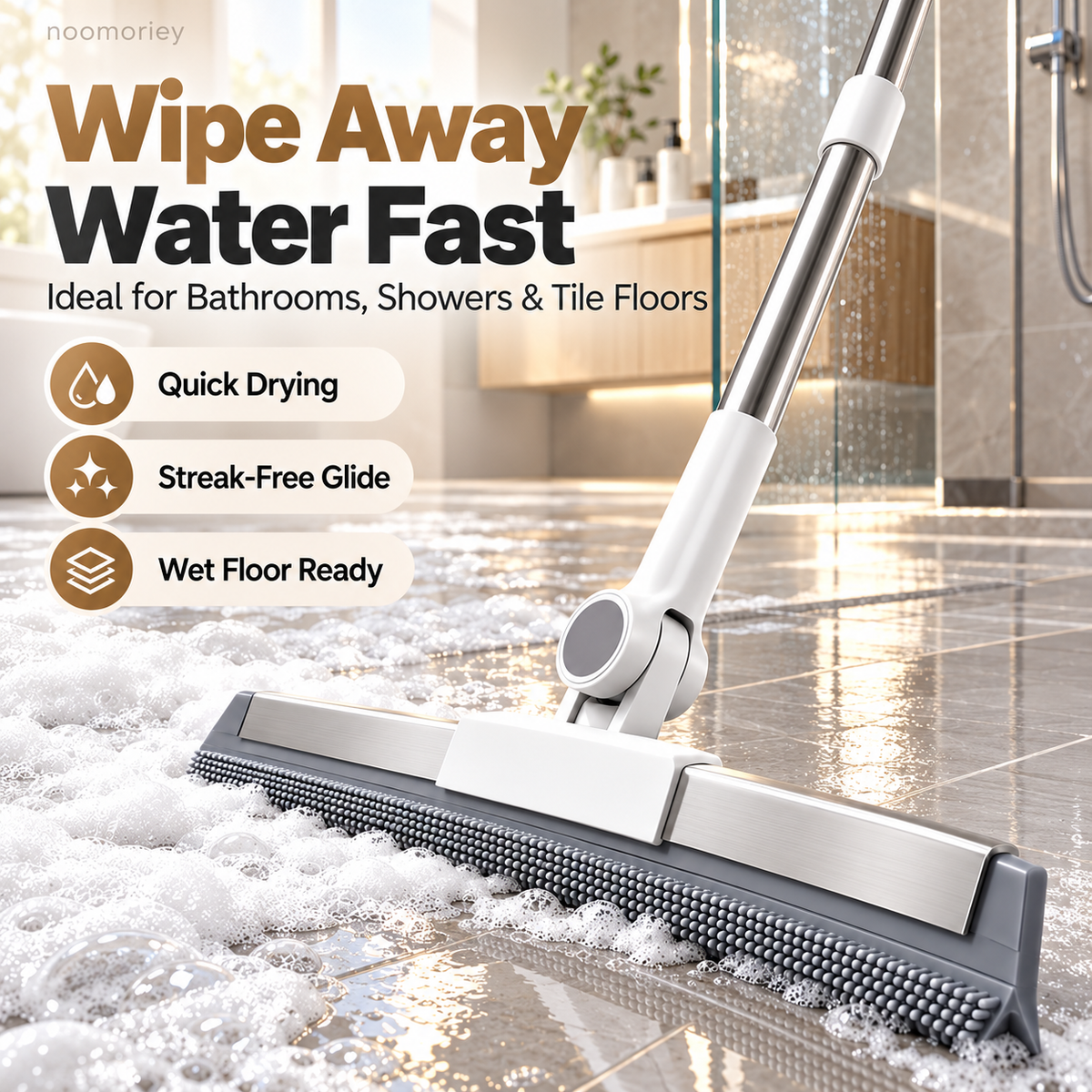 2-in-1 Silicone Floor Squeegee Broom – Fast Water Removal for Bathroom, Shower & Floors