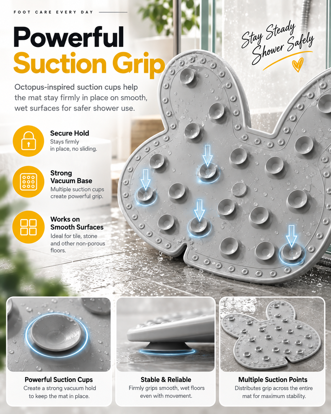 🐰🐰Bunny Shower Foot Scrubber Mat, Non-Slip Foot Massager for Shower
