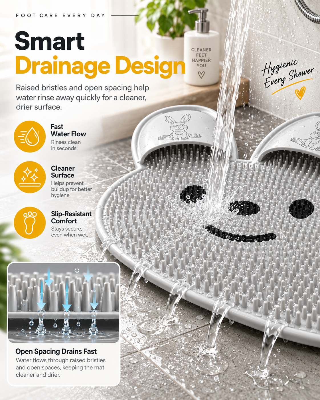 🐰🐰Bunny Shower Foot Scrubber Mat, Non-Slip Foot Massager for Shower