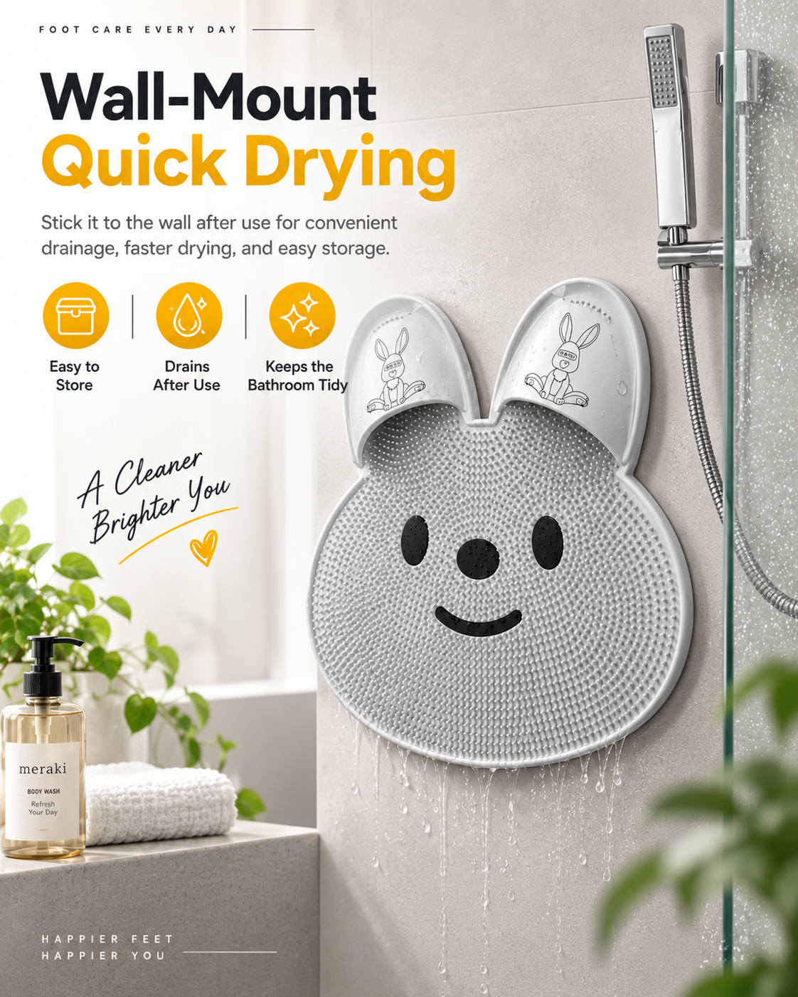 🐰🐰Bunny Shower Foot Scrubber Mat, Non-Slip Foot Massager for Shower
