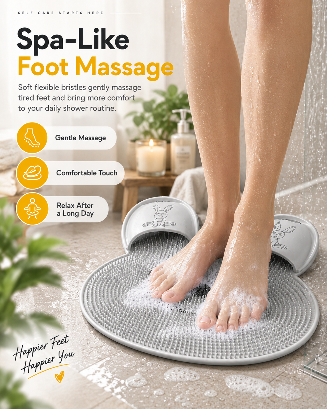 🐰🐰Bunny Shower Foot Scrubber Mat, Non-Slip Foot Massager for Shower