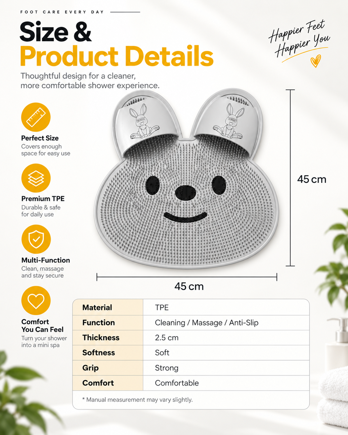 🐰🐰Bunny Shower Foot Scrubber Mat, Non-Slip Foot Massager for Shower