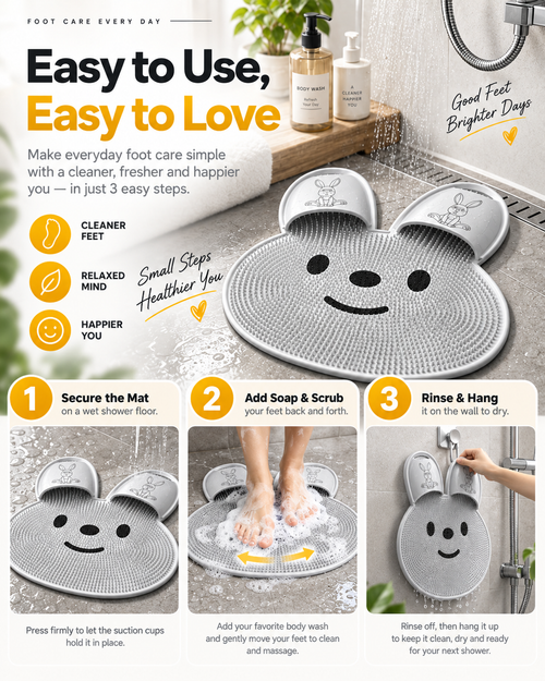 🐰🐰Bunny Shower Foot Scrubber Mat, Non-Slip Foot Massager for Shower