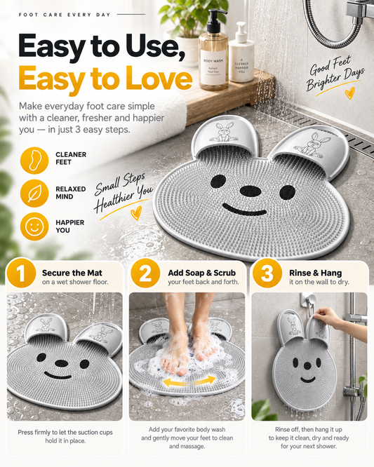 🐰🐰Bunny Shower Foot Scrubber Mat, Non-Slip Foot Massager for Shower