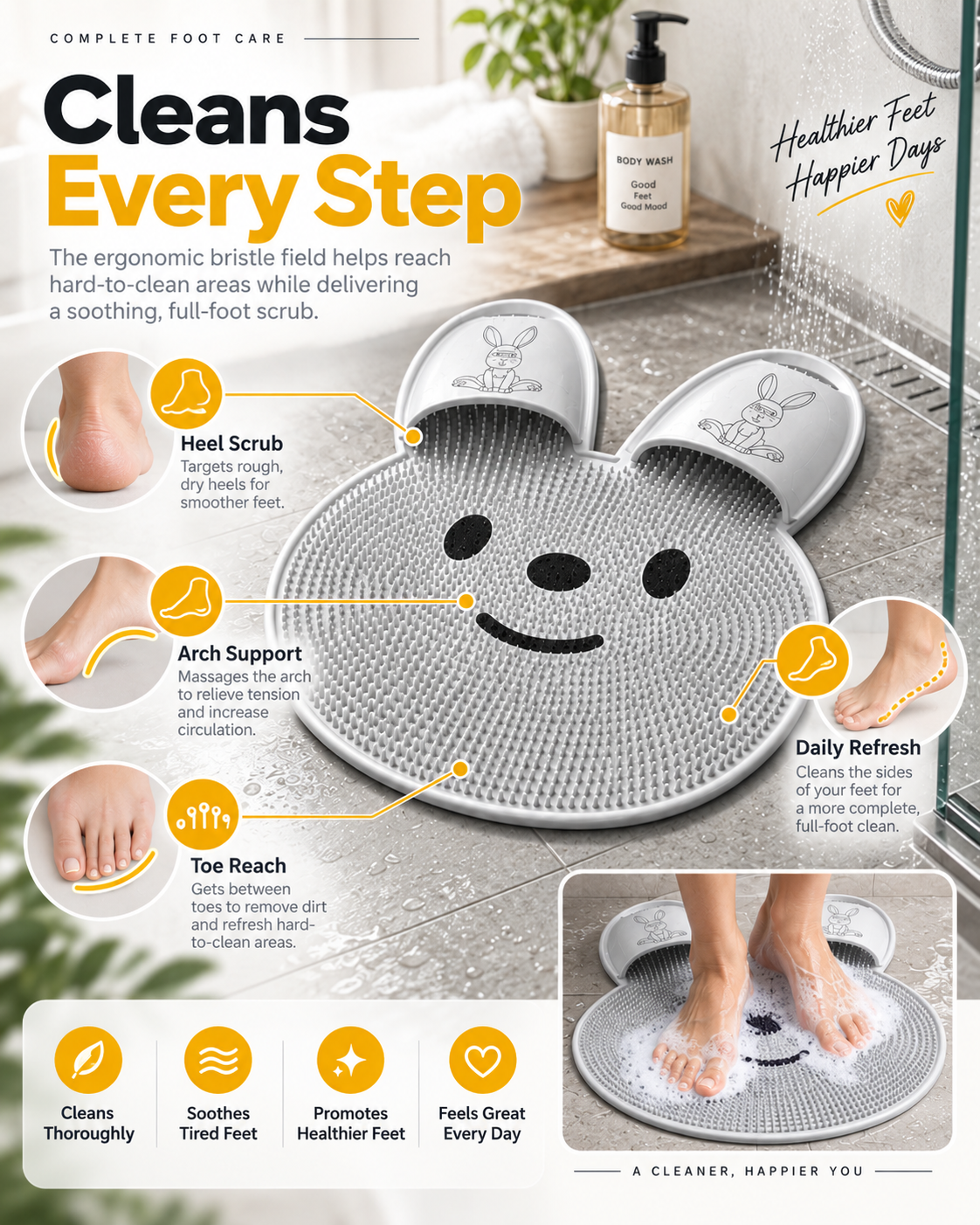 🐰🐰Bunny Shower Foot Scrubber Mat, Non-Slip Foot Massager for Shower
