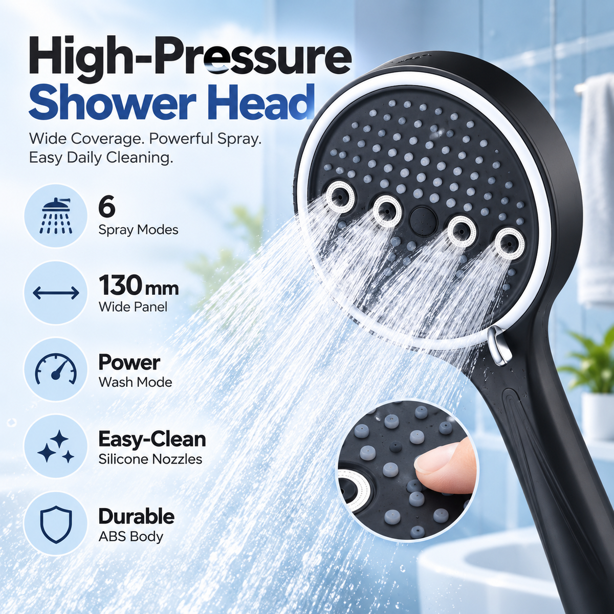 🚿 🚿 6-Mode High-Pressure Handheld Shower Head for a Better Daily Rinse