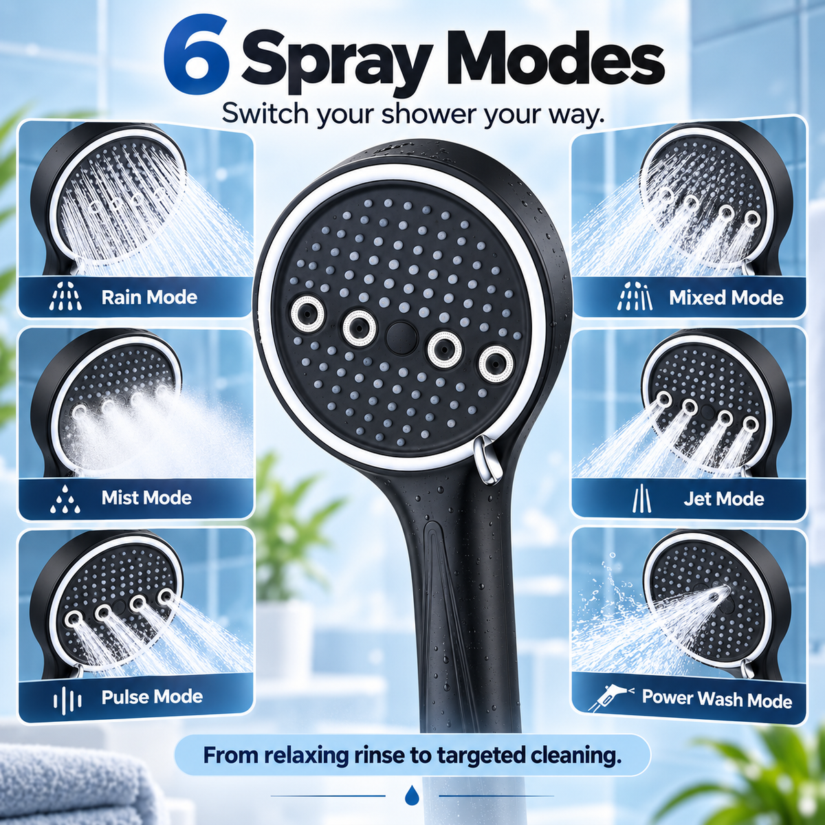 🚿 🚿 6-Mode High-Pressure Handheld Shower Head for a Better Daily Rinse