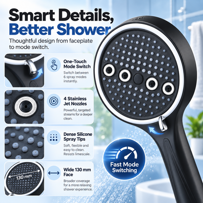 🚿 🚿 6-Mode High-Pressure Handheld Shower Head for a Better Daily Rinse