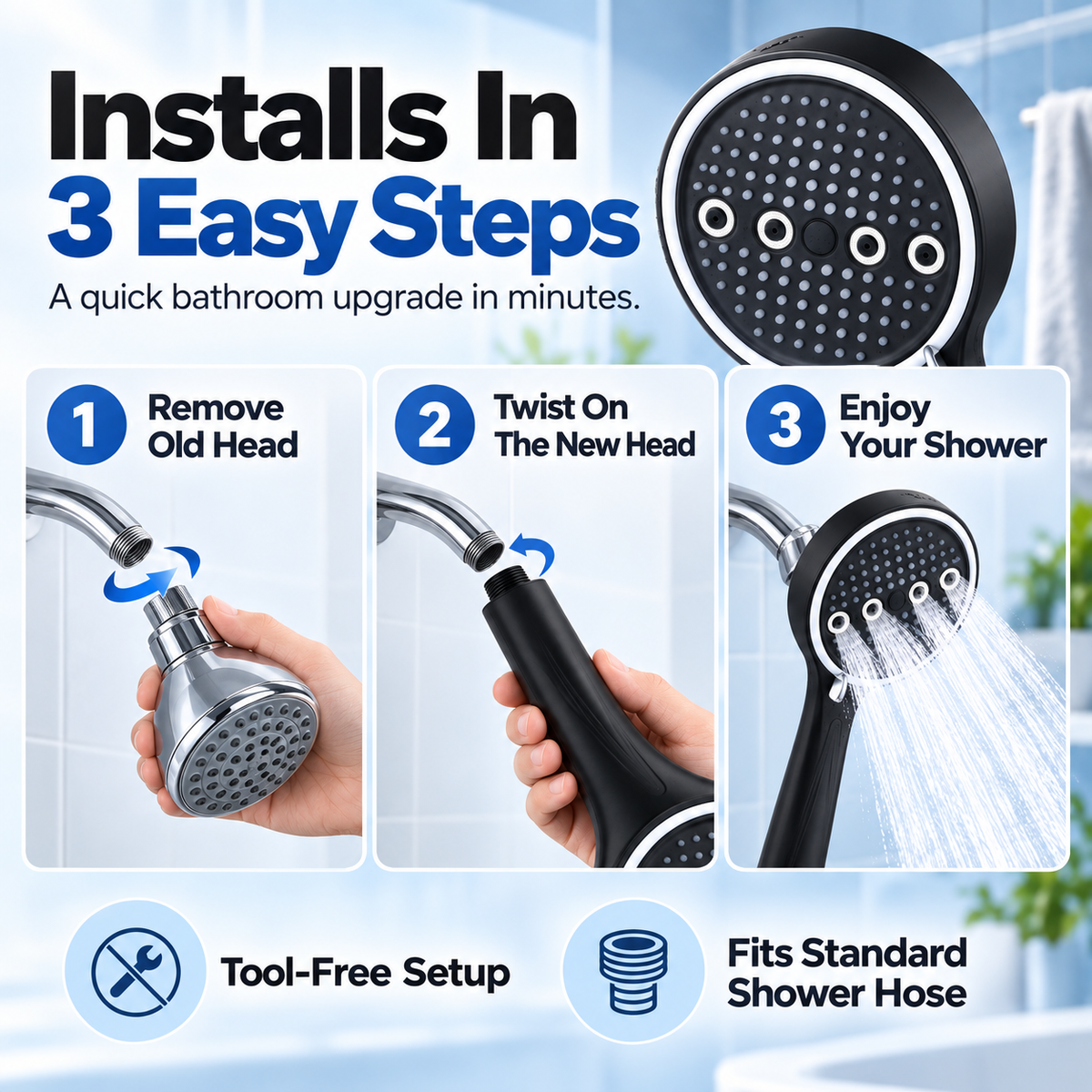 🚿 🚿 6-Mode High-Pressure Handheld Shower Head for a Better Daily Rinse